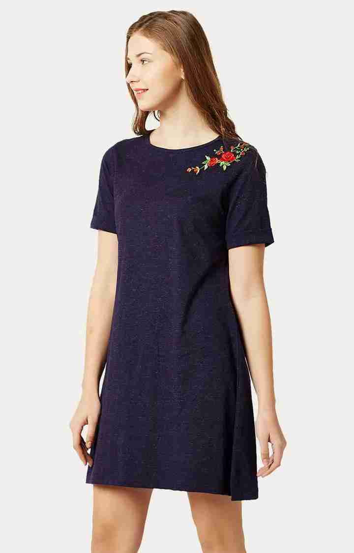 Women's Blue Cotton SolidCasualwear Shift Dress