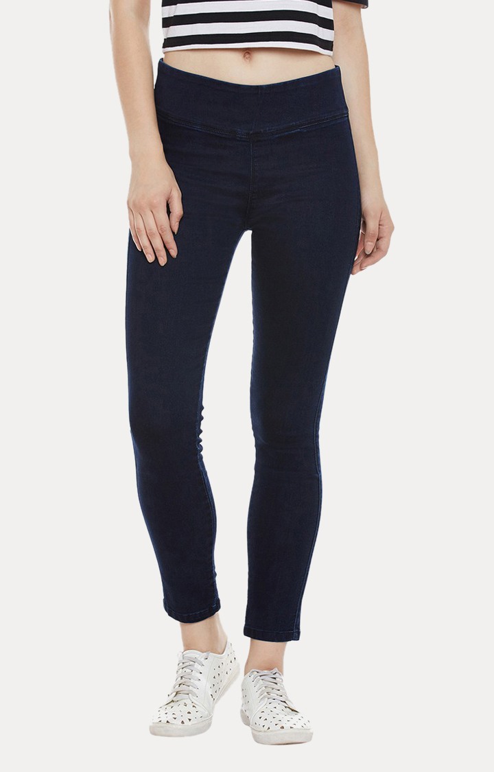 MISS CHASE | Women's Blue Solid Jeggings