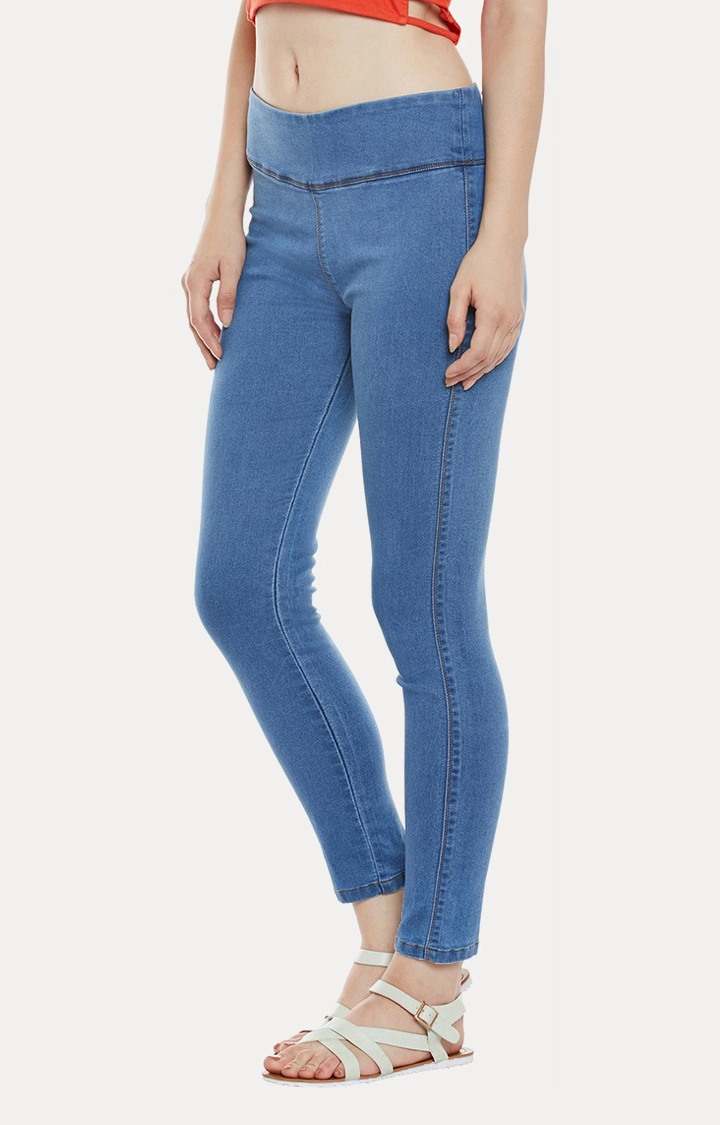 Women's Blue Solid Jeggings