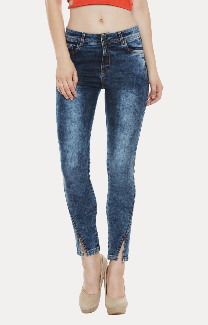 Women's Blue Denim Skinny Solid Jeans