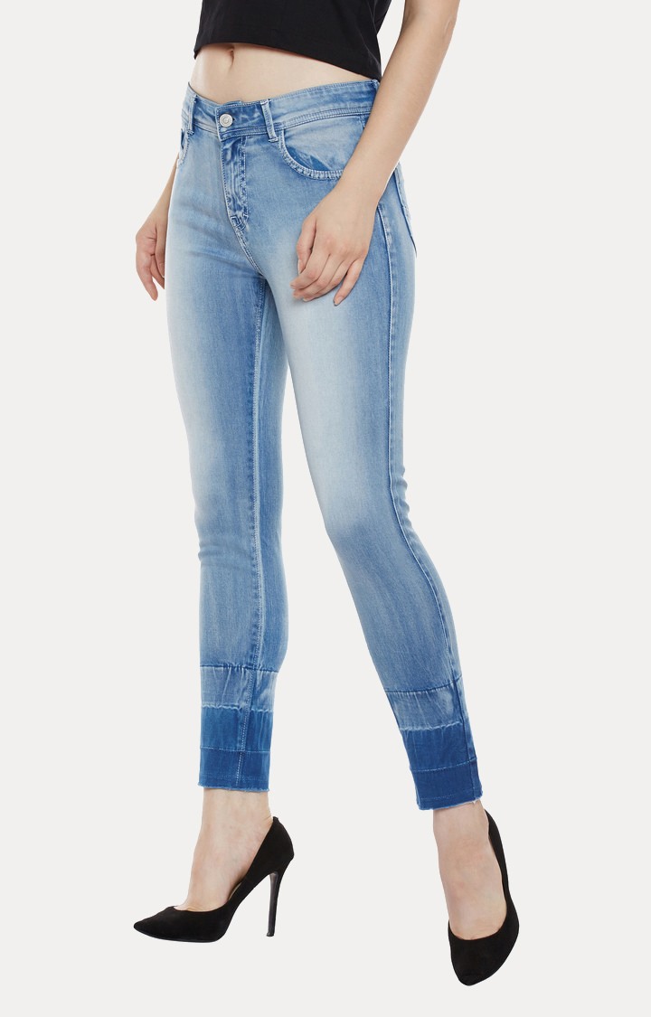 Women's Blue Solid Skinny Jeans