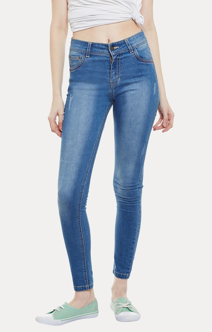 MISS CHASE | Women's Blue Solid Skinny Jeans 0