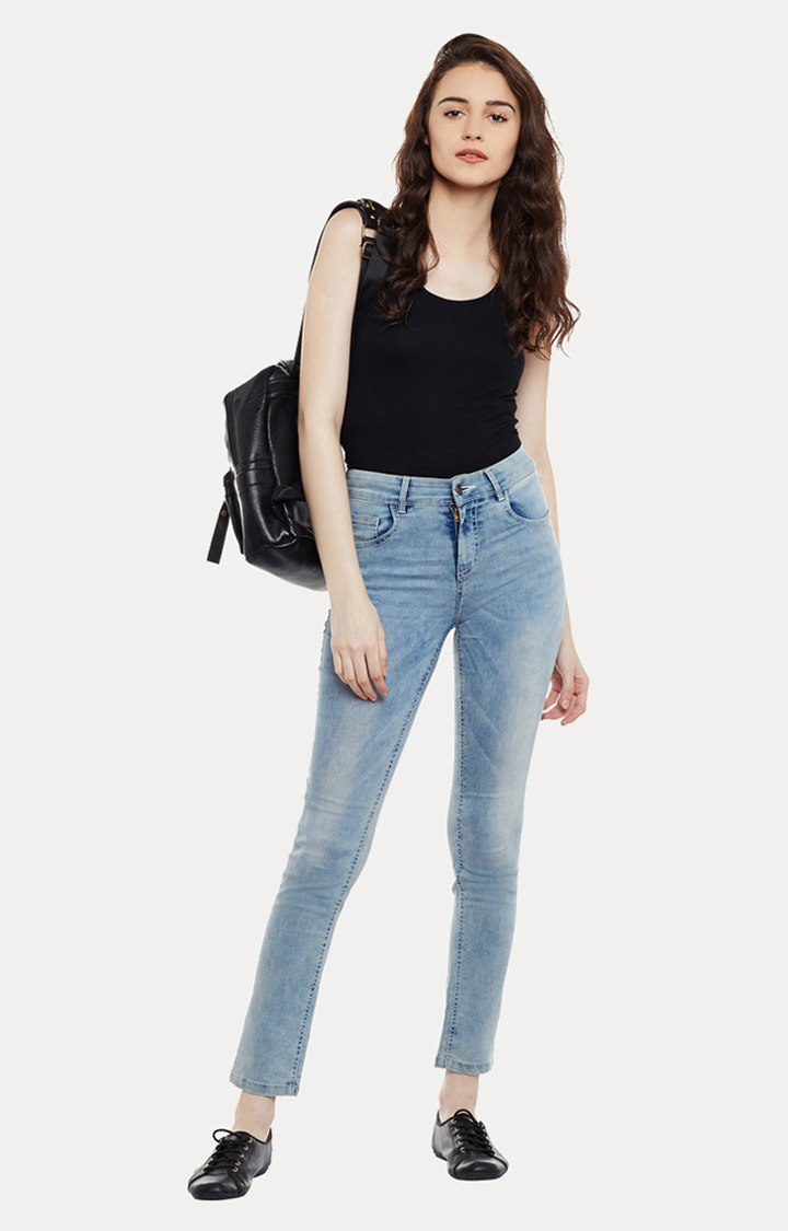 Women's Blue Solid Slim Jeans