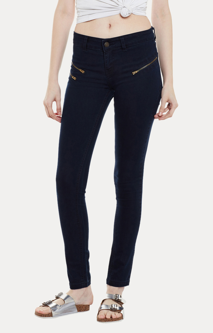 MISS CHASE | Women's Blue Solid Skinny Jeans