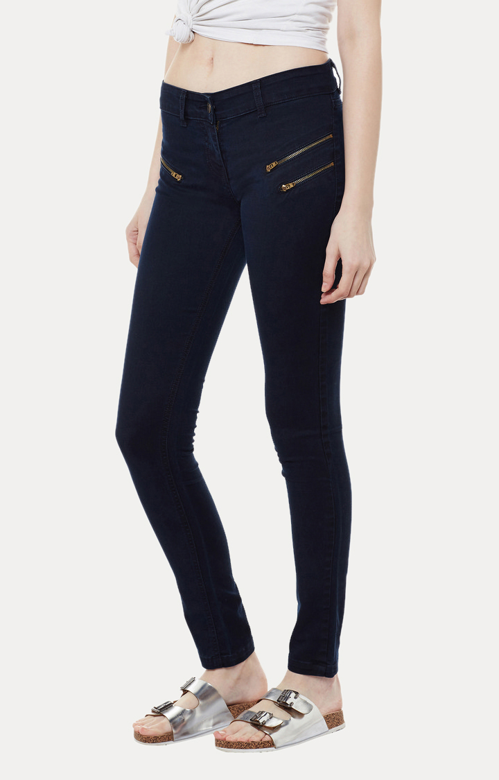 Women's Blue Solid Skinny Jeans