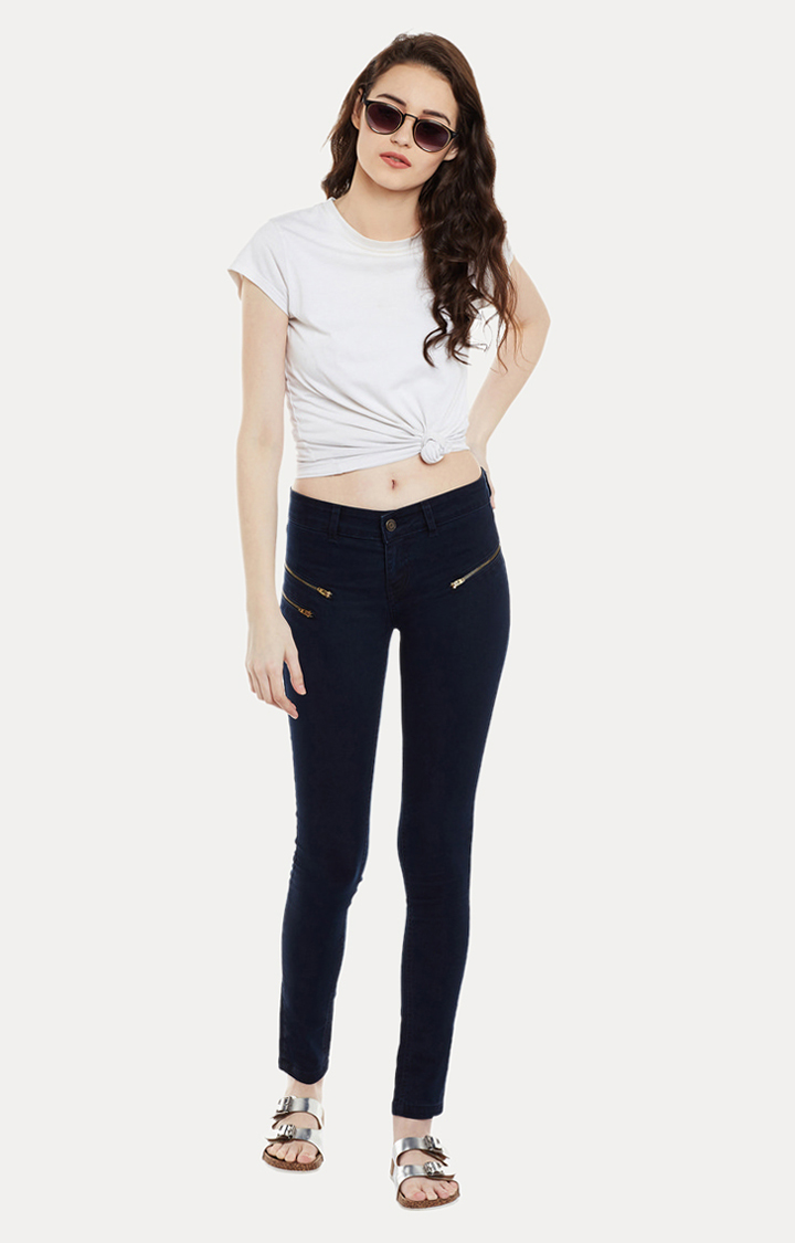 Women's Blue Solid Skinny Jeans