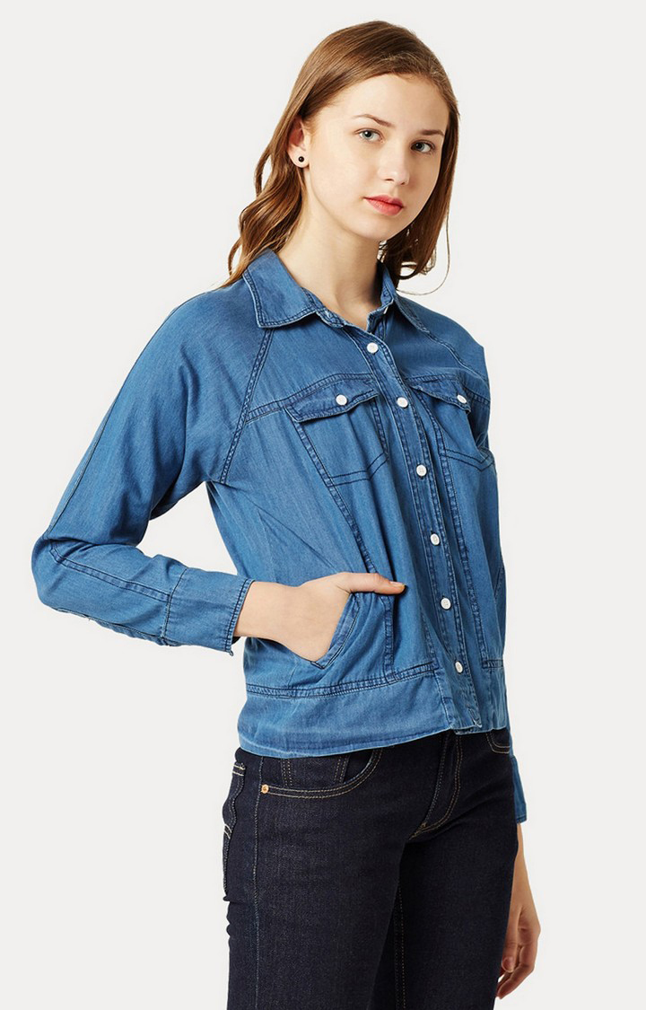 Women's Blue Cotton SolidCasualwear Denim Jackets