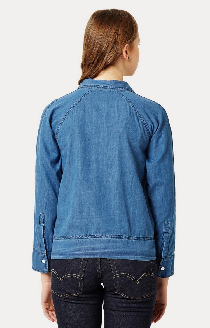 Women's Blue Cotton SolidCasualwear Denim Jackets