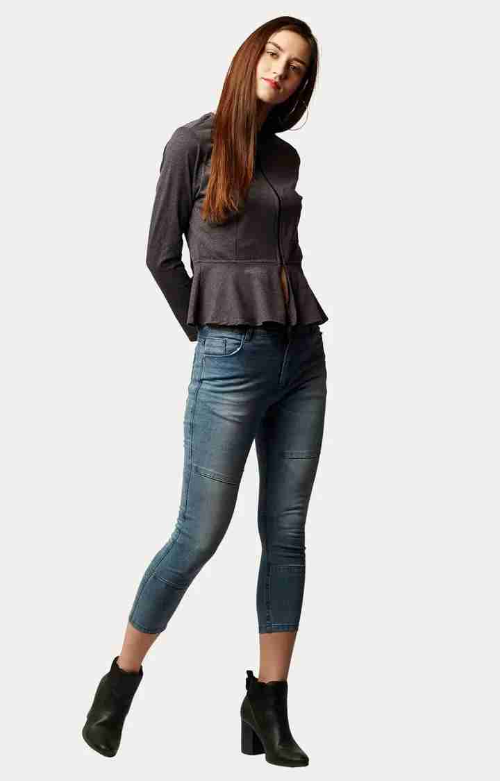 Women's Grey Cotton SolidCasualwear Front Open Jackets