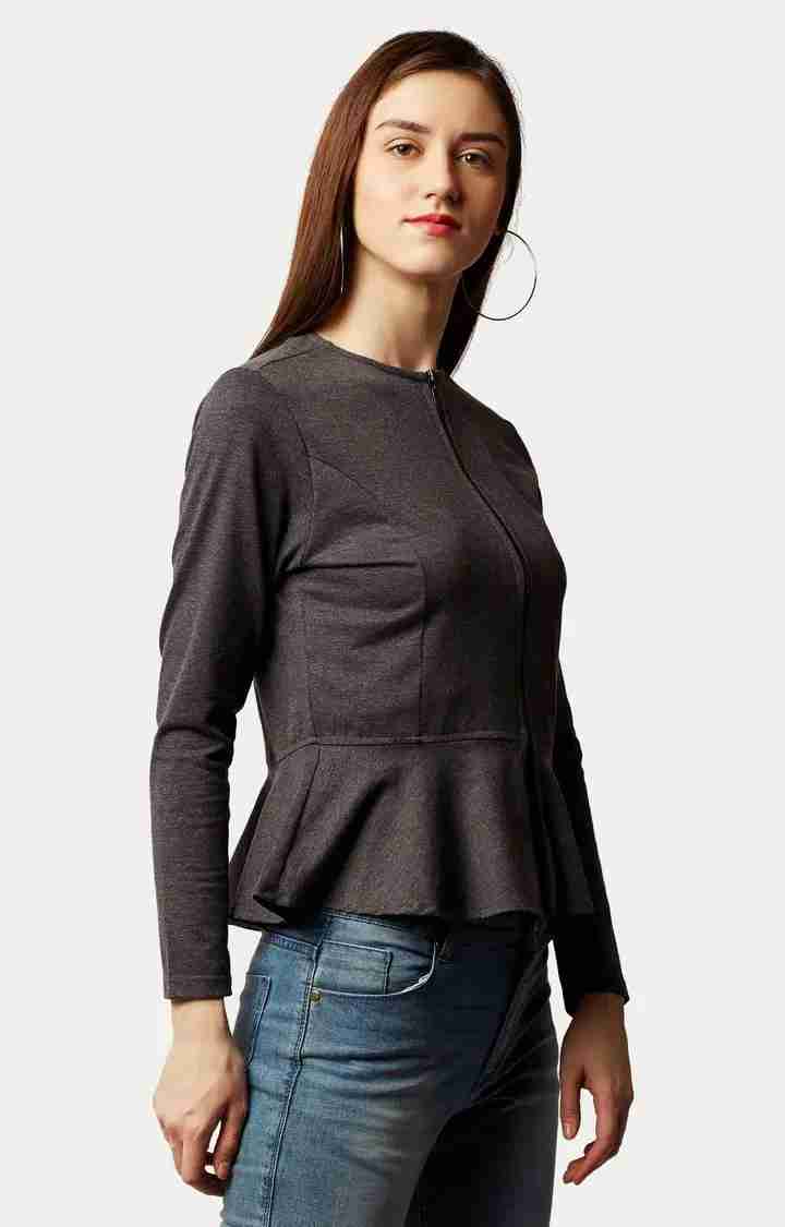 Women's Grey Cotton SolidCasualwear Front Open Jackets
