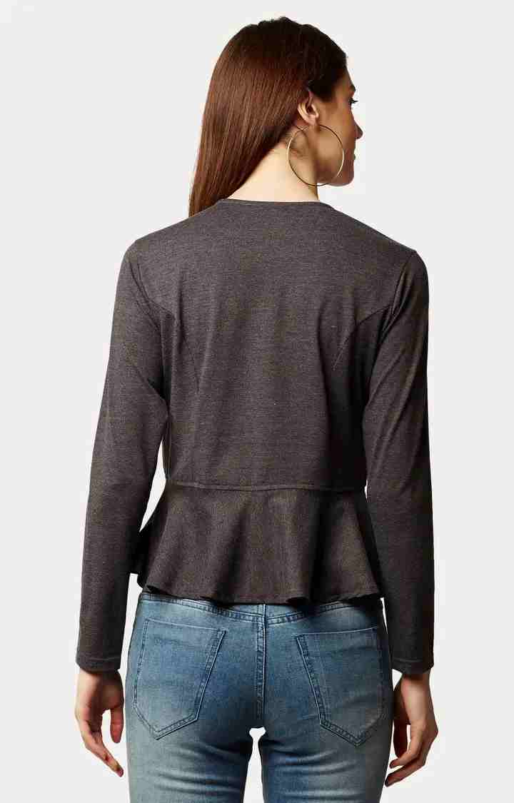 Women's Grey Cotton SolidCasualwear Front Open Jackets