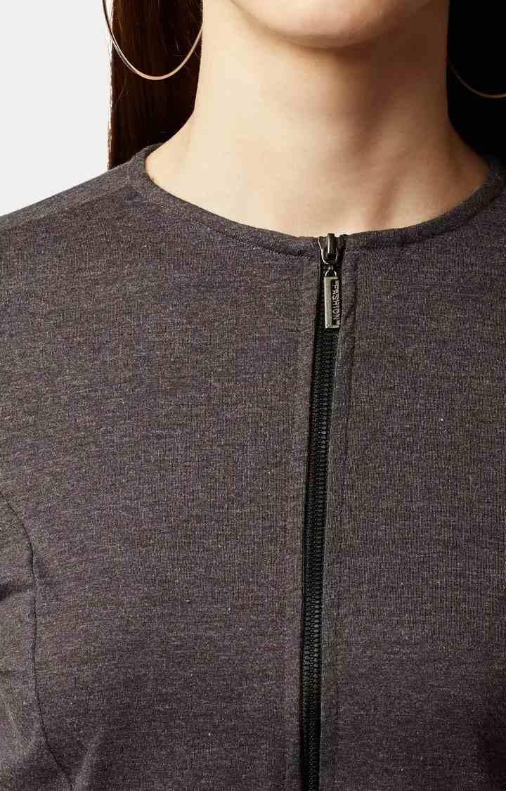 Women's Grey Cotton SolidCasualwear Front Open Jackets