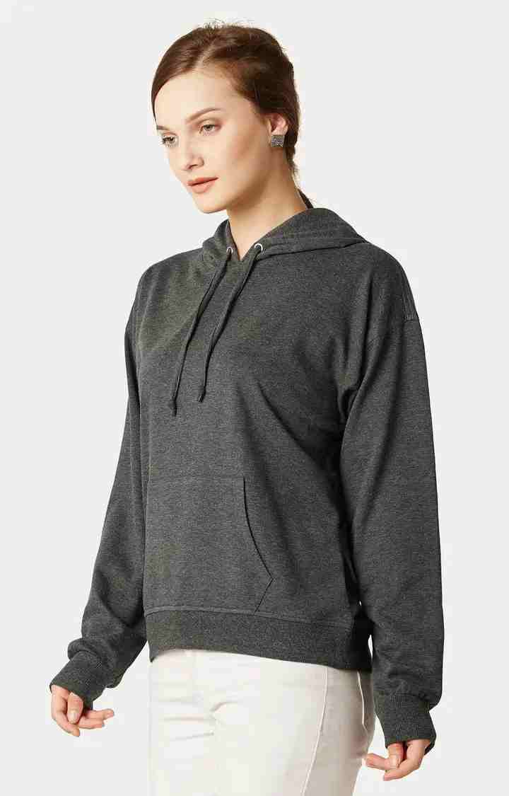 Women's Grey Cotton SolidCasualwear Hoodies