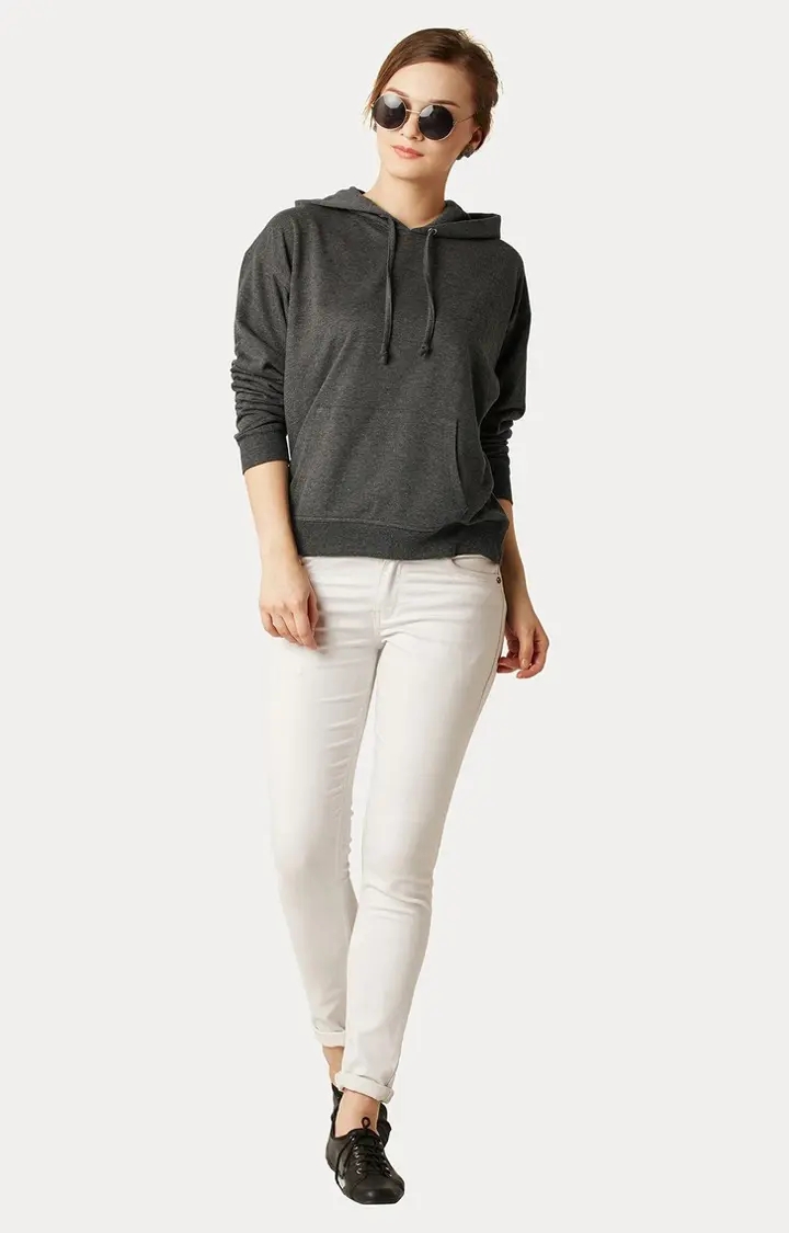 Women's Grey Cotton SolidCasualwear Hoodies