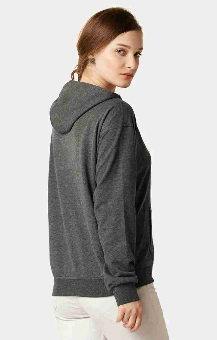 Women's Grey Cotton SolidCasualwear Hoodies