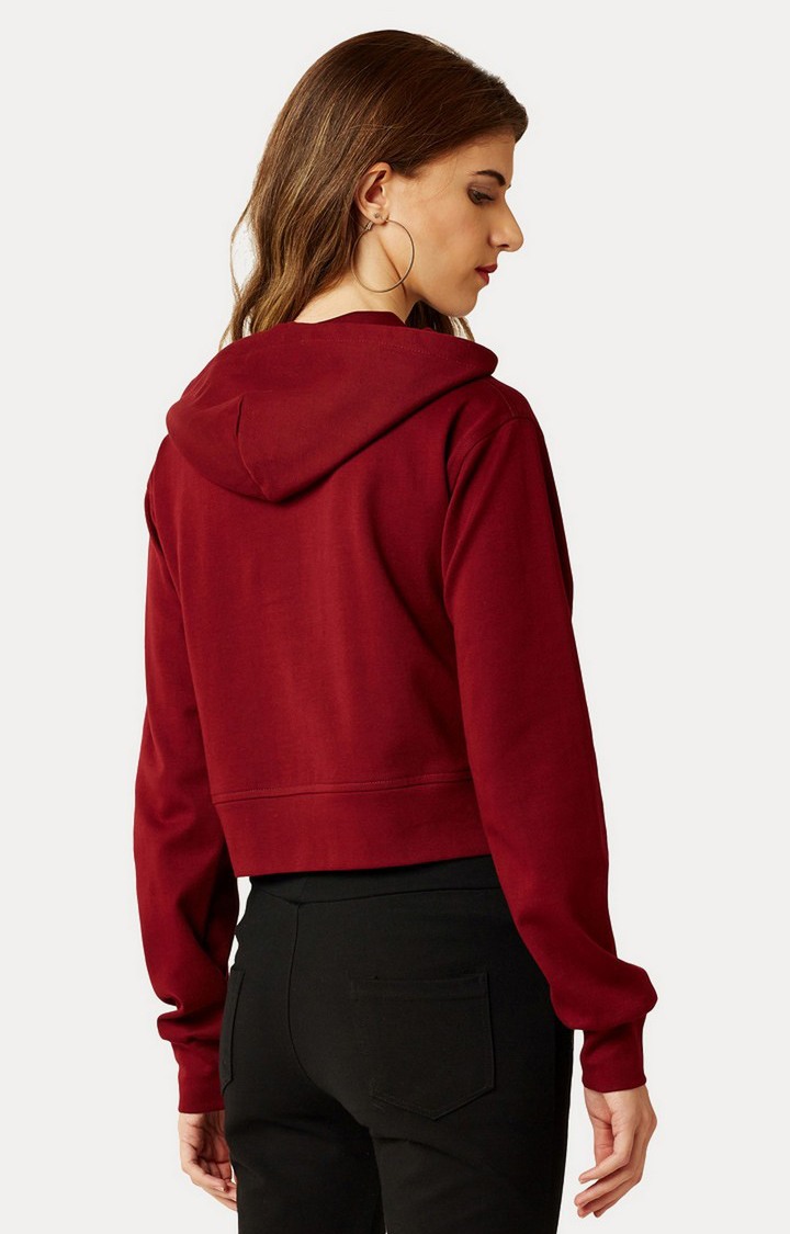 Women's Red Cotton SolidStreetwear Hoodies