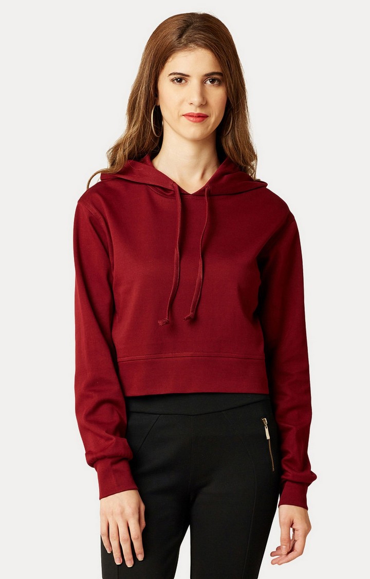 MISS CHASE | Women's Red Solid Hoodies