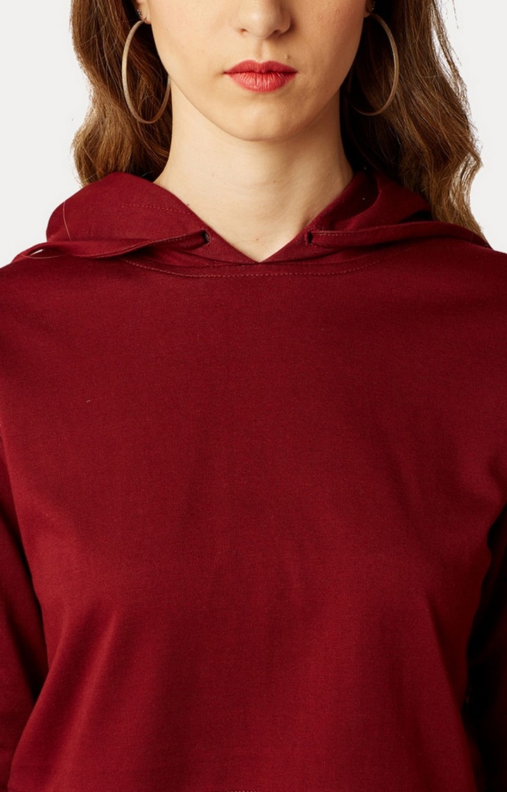 Women's Red Cotton SolidStreetwear Hoodies