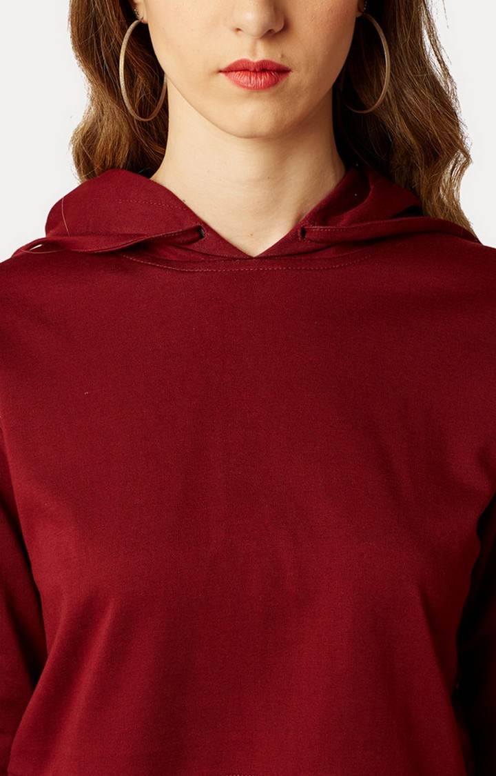 Women's Red Cotton SolidStreetwear Hoodies