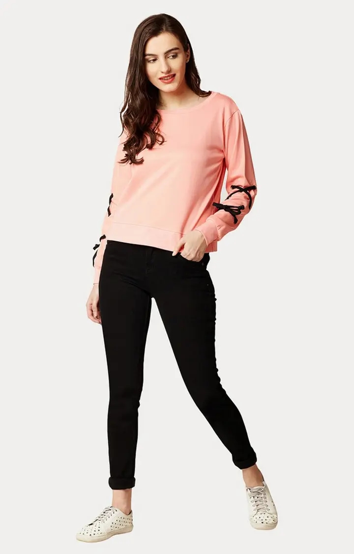 Women's Pink Cotton SolidCasualwear Sweatshirts