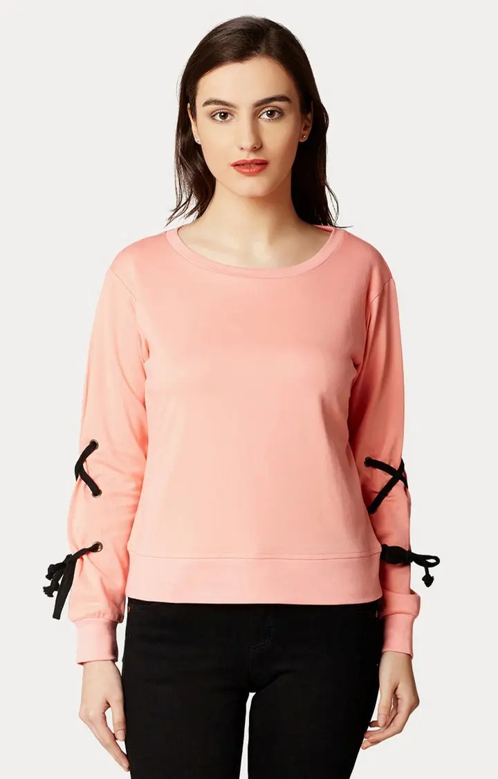 MISS CHASE | Women's Pink Cotton SolidCasualwear Sweatshirts