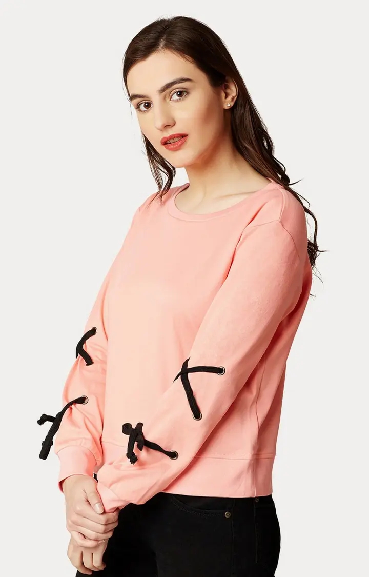 Women's Pink Cotton SolidCasualwear Sweatshirts