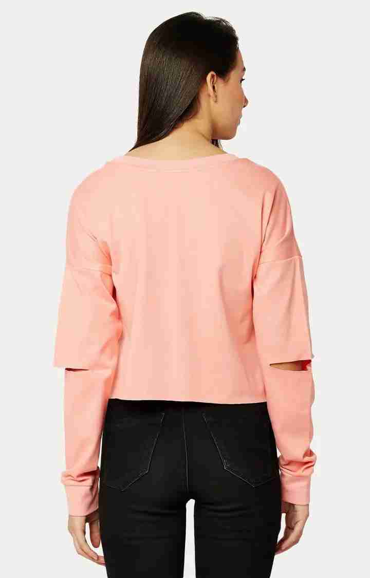 Women's Pink Cotton SolidStreetwear Sweatshirts