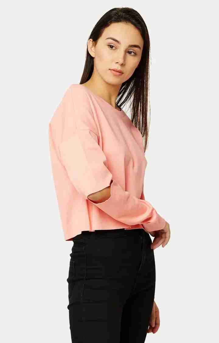 Women's Pink Cotton SolidStreetwear Sweatshirts