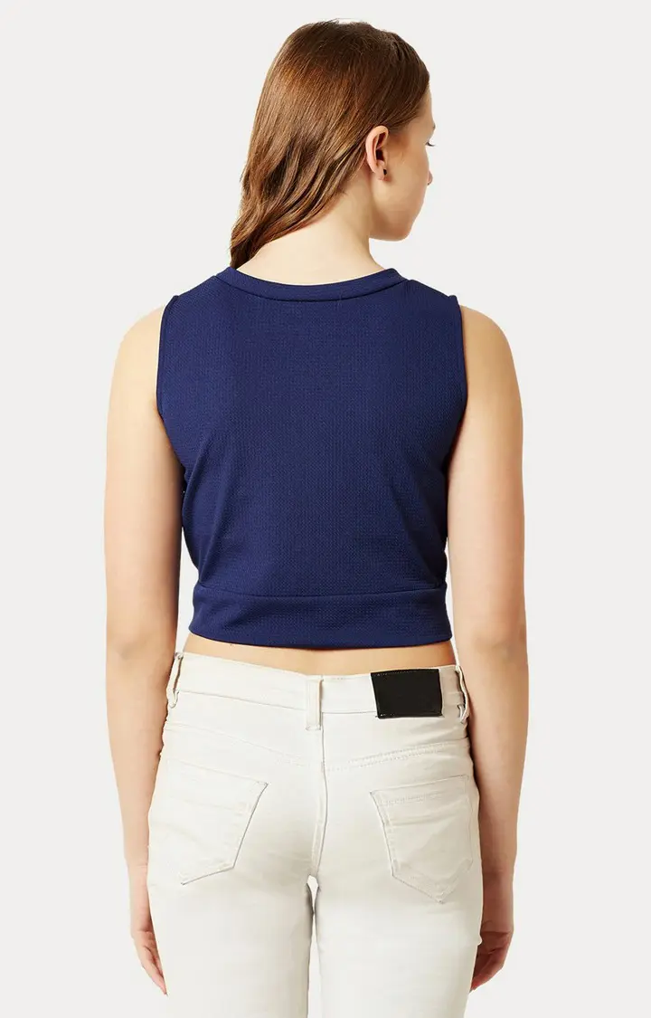 Women's Blue Polyester SolidCasualwear Crop Top