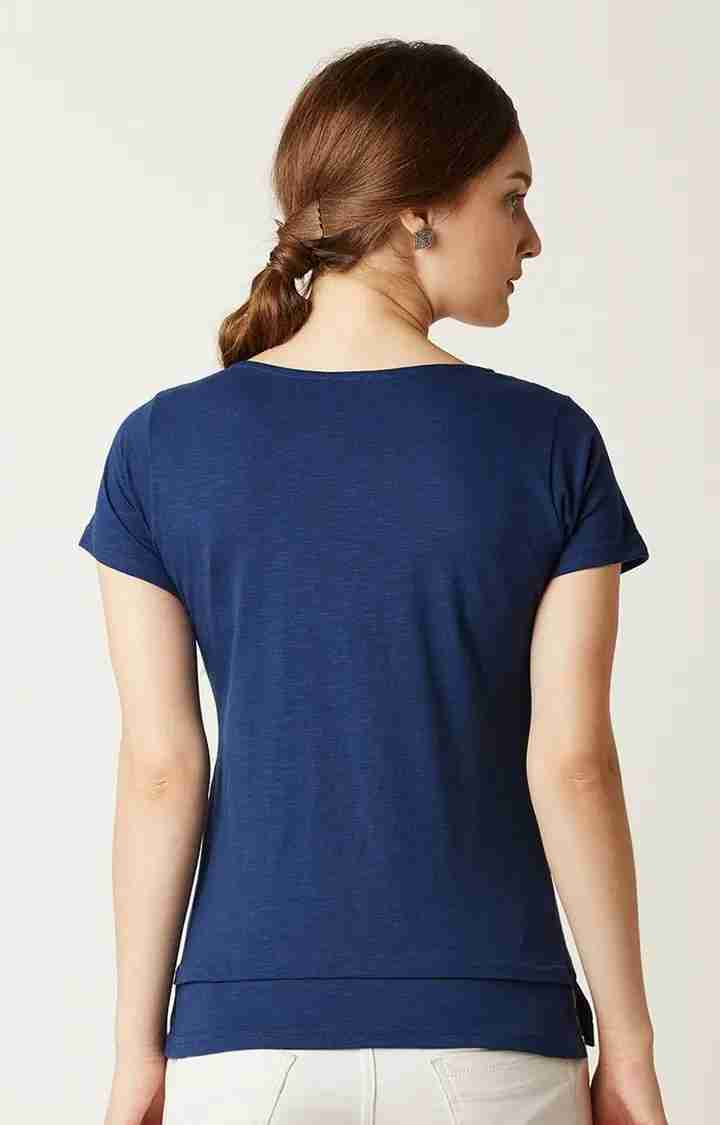 Women's Blue Cotton SolidCasualwear Regular T-Shirts