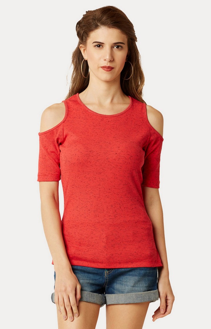 Women's Orange Cotton SolidCasualwear Regular T-Shirts