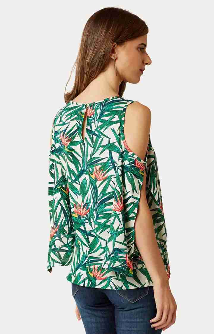 Women's Green Crepe PrintedCasualwear Tops