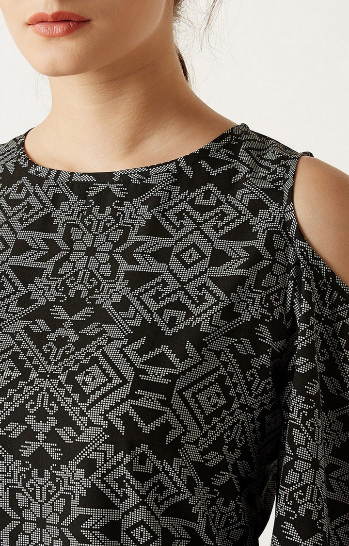 Women's Black Crepe PrintedCasualwear Tops