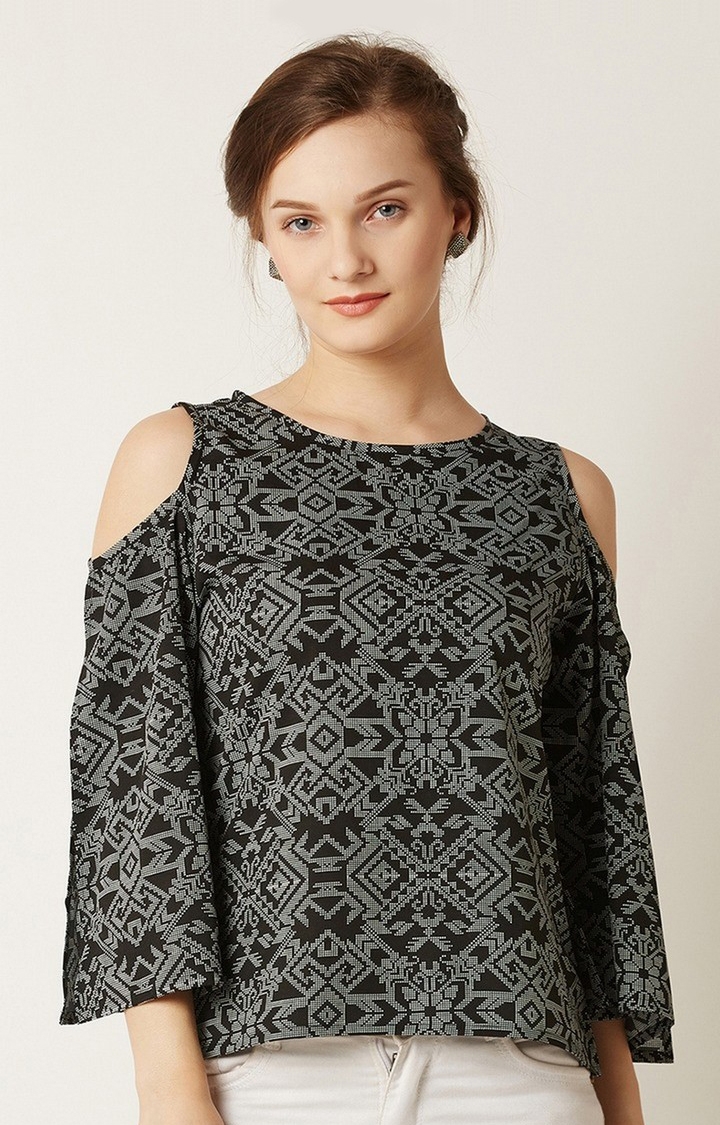 MISS CHASE | Women's Black Printed Tops