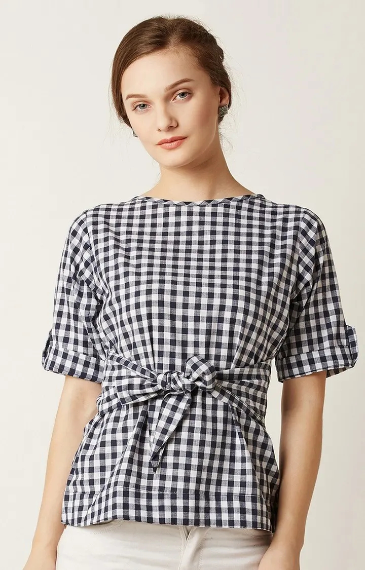 MISS CHASE | Women's Black Checked Tops