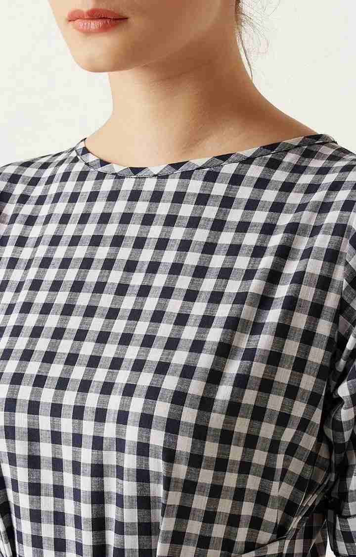 Women's Black Cotton CheckedCasualwear Tops