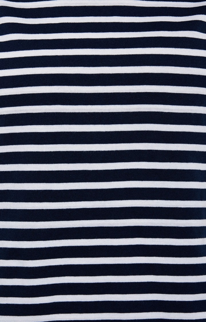 Women's Blue Cotton StripedCasualwear Tops