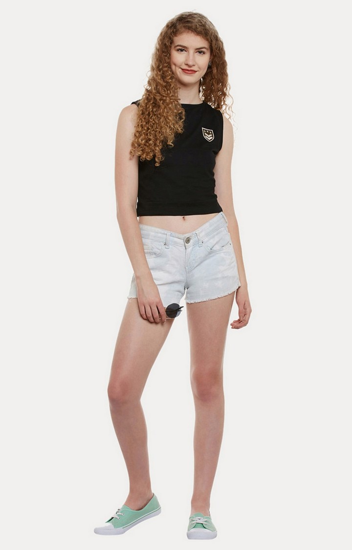 Women's Black Cotton SolidCasualwear Crop T-Shirts