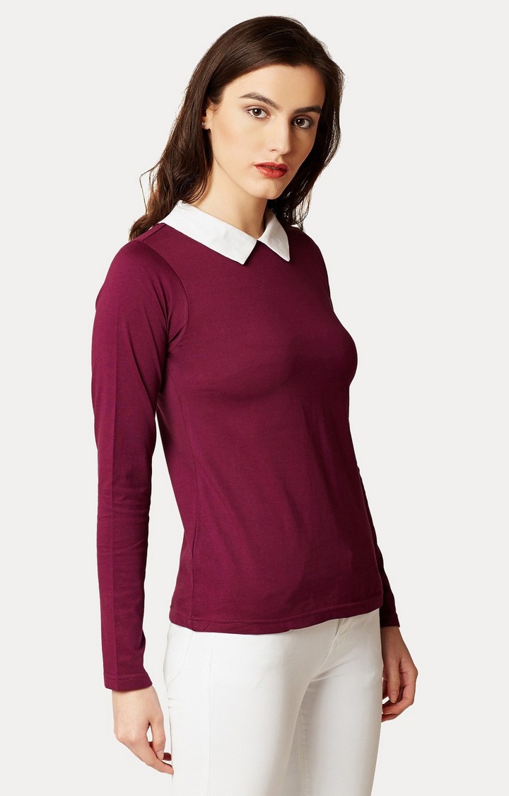 Women's Purple Cotton SolidCasualwear Regular T-Shirts