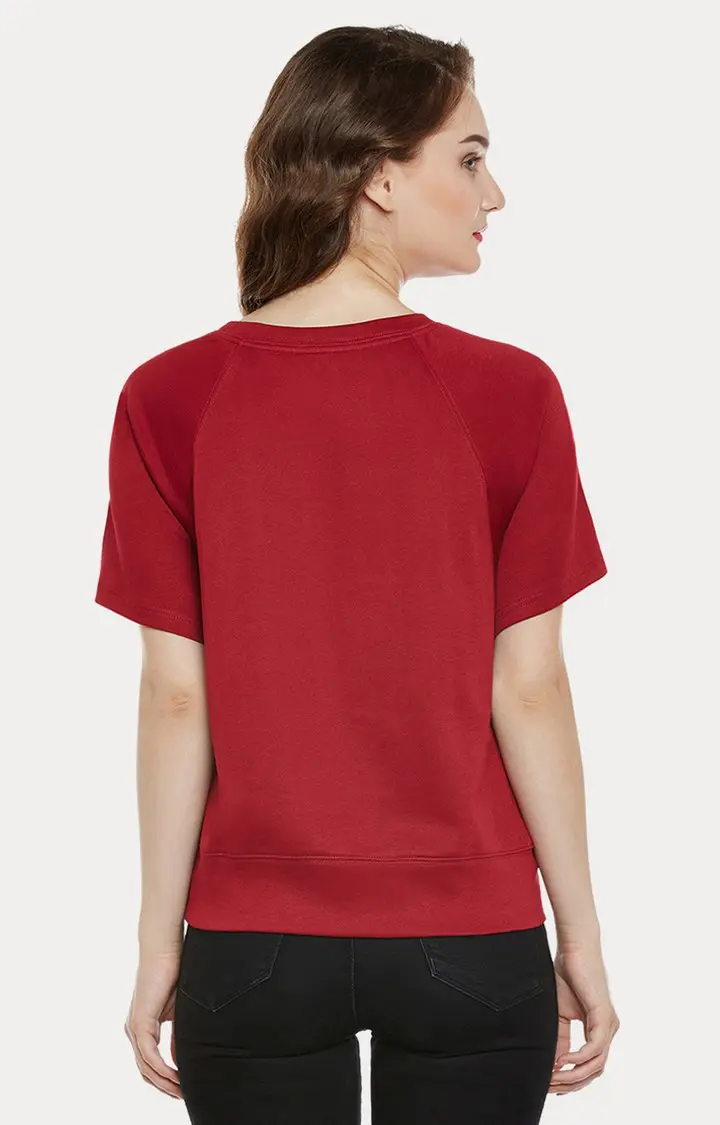 Women's Red Cotton SolidCasualwear Tops
