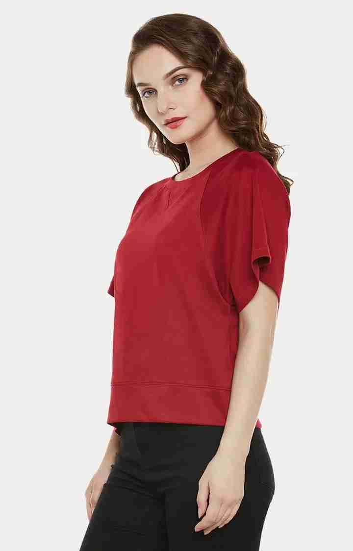 Women's Red Cotton SolidCasualwear Tops