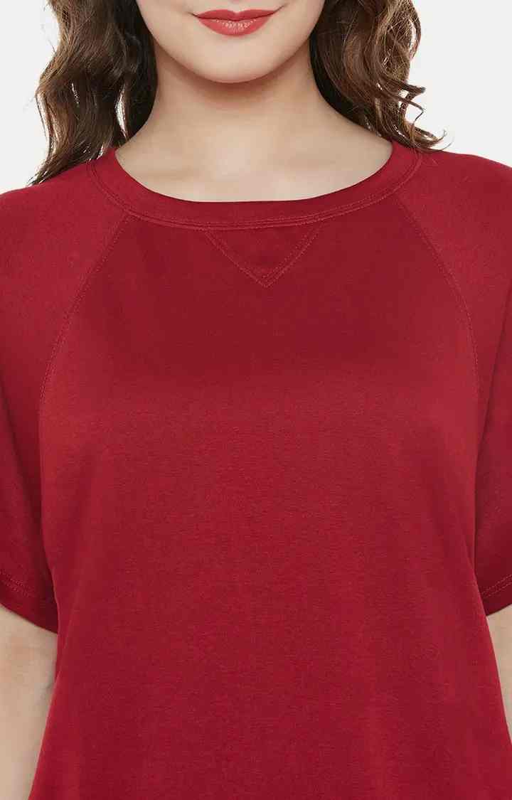 Women's Red Cotton SolidCasualwear Tops