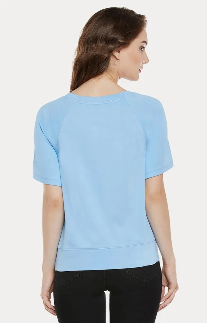 Women's Blue Cotton SolidCasualwear Tops