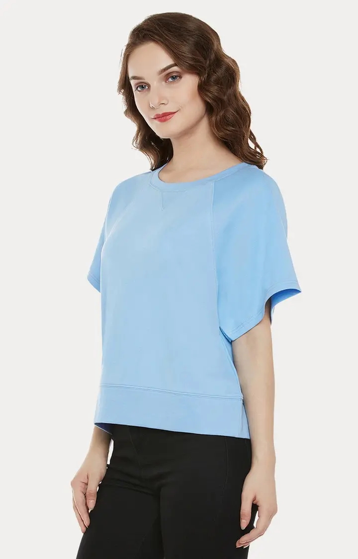 Women's Blue Cotton SolidCasualwear Tops