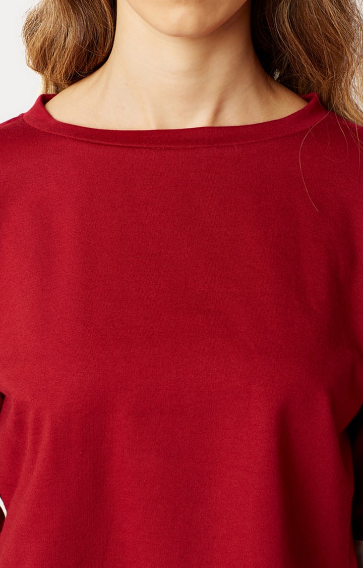 Women's Red Cotton SolidCasualwear Regular T-Shirts