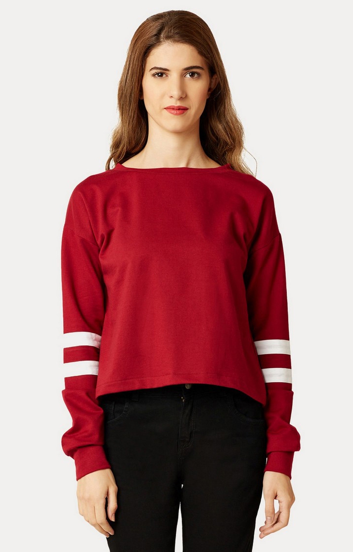 MISS CHASE | Women's Red Cotton SolidCasualwear Regular T-Shirts