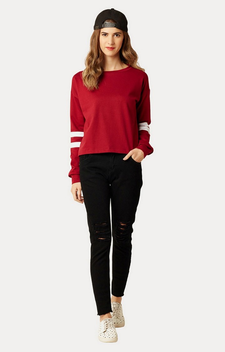 Women's Red Cotton SolidCasualwear Regular T-Shirts