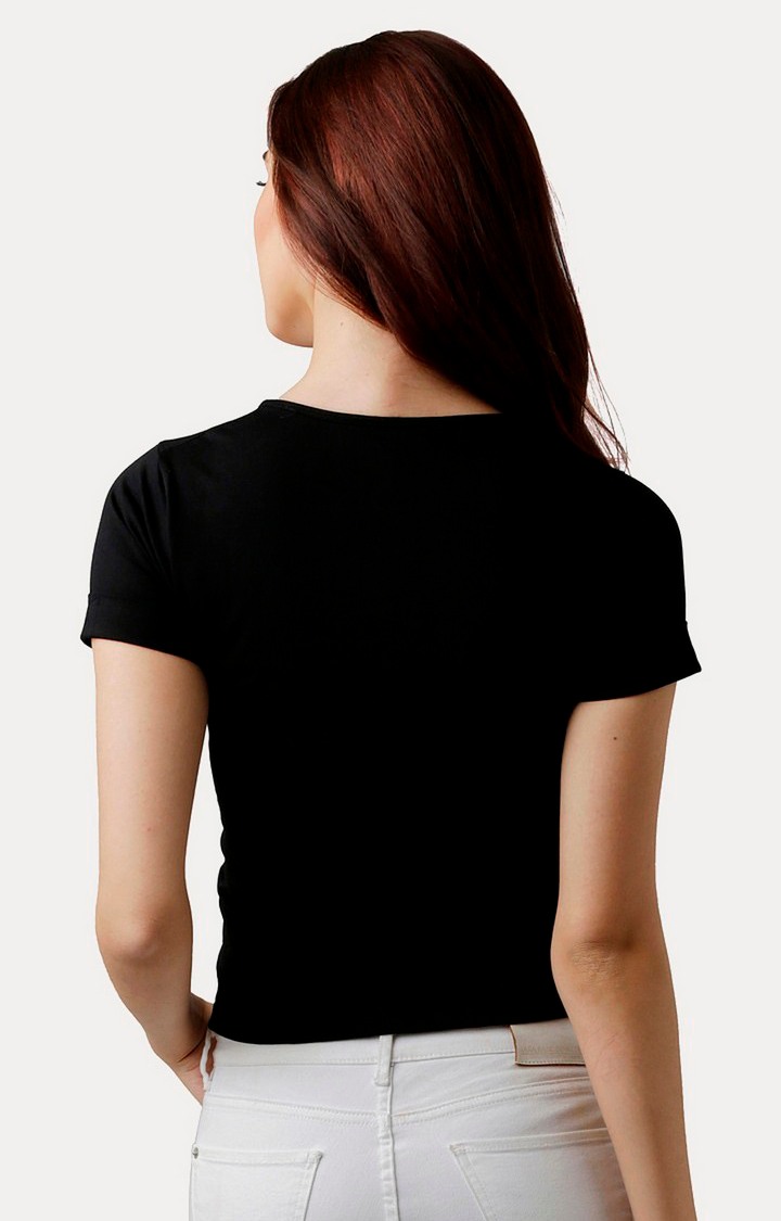 Women's Black Cotton SolidCasualwear Regular T-Shirts