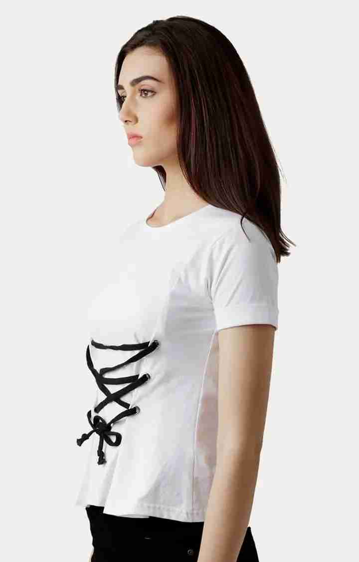 Women's White Cotton SolidCasualwear Tops