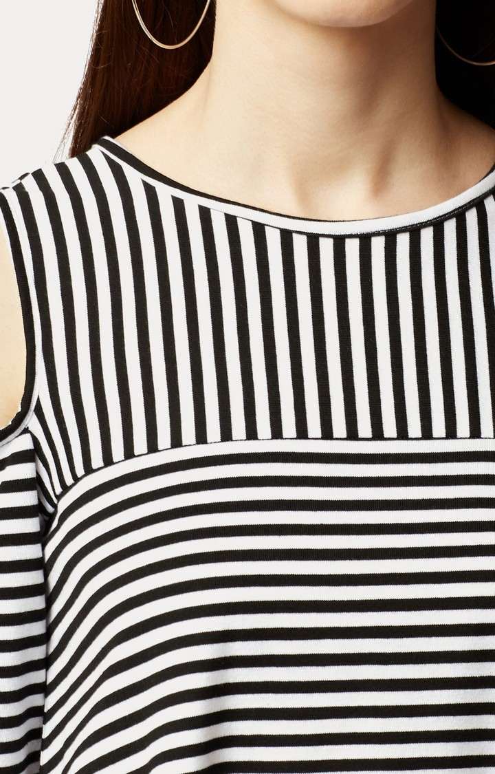 Women's Black Cotton StripedCasualwear Tops